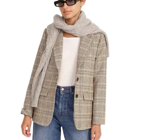 J. Crew Women's Sommerset Blazer Houndstooth English Wool in Neutral Tones - Picture 1 of 11